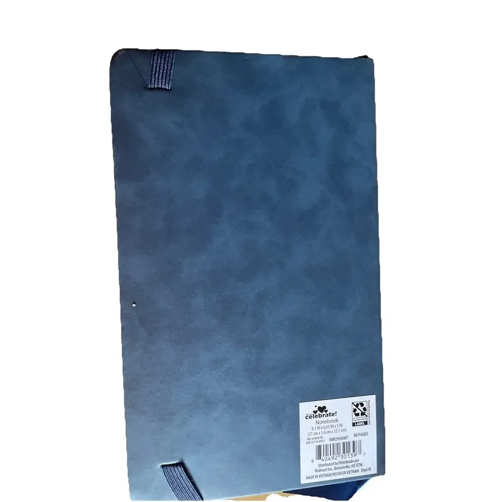 Hardcover Lined Celibrate Notebook Journal ManyPages Leather Thick NEW Blue